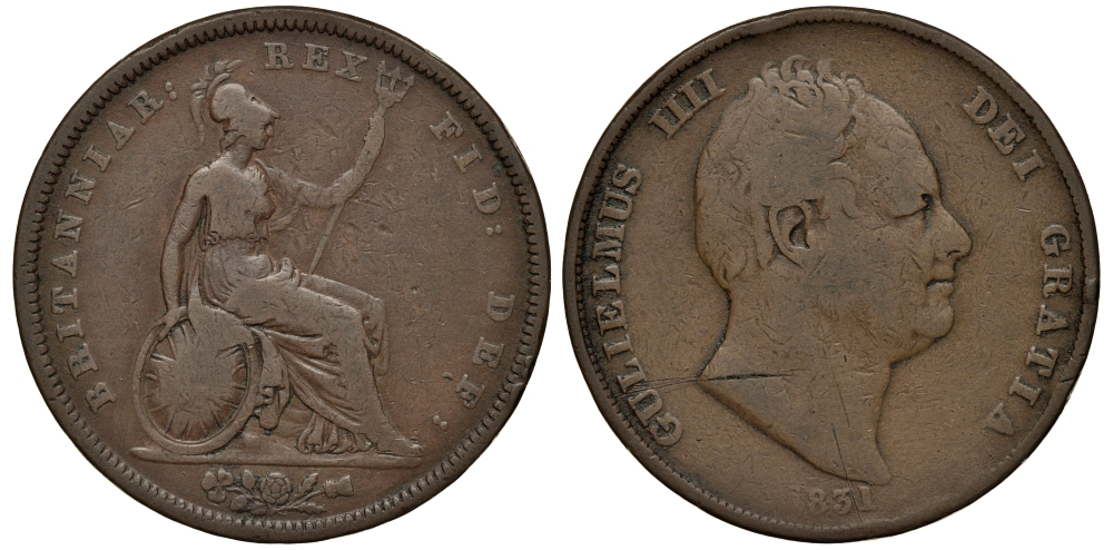 Великобритания 1 пенни 1831 Вильгельм IV (1830-1837) KM 707, Spink 3845 бронза 1515-2221