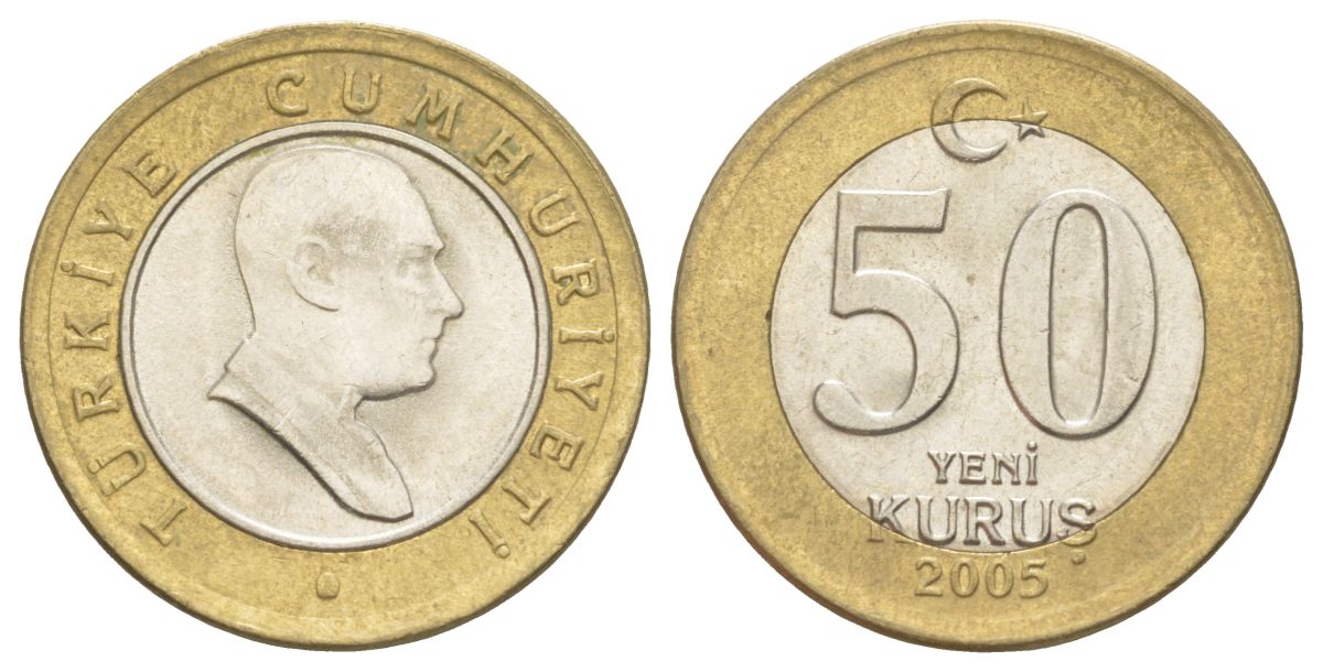 Турция 50 курушей 2005 KM 1168 биметалл aUNC 4629-723
