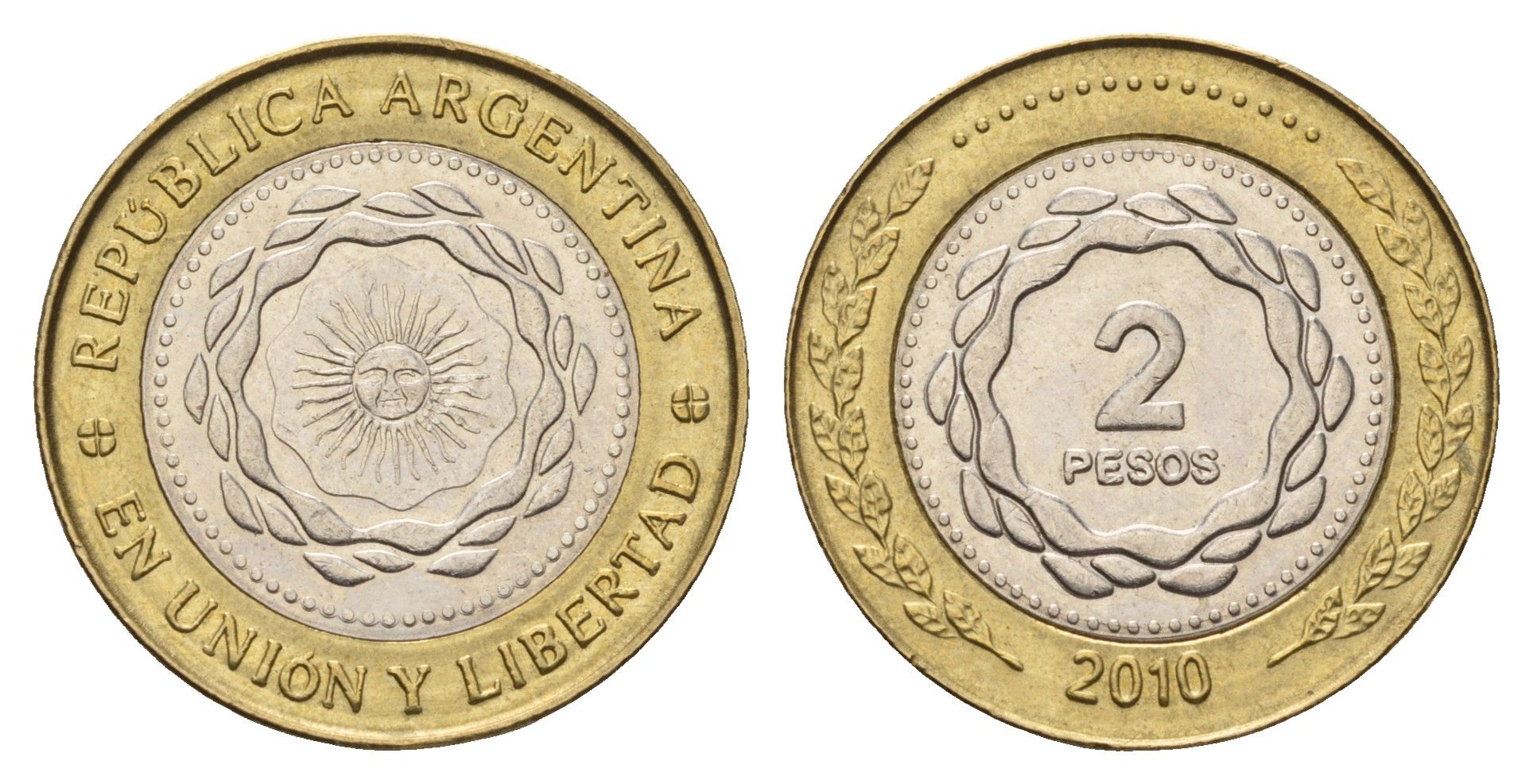 Аргентина 2 песо 2010 KM 165 биметалл aUNC 4571-1025