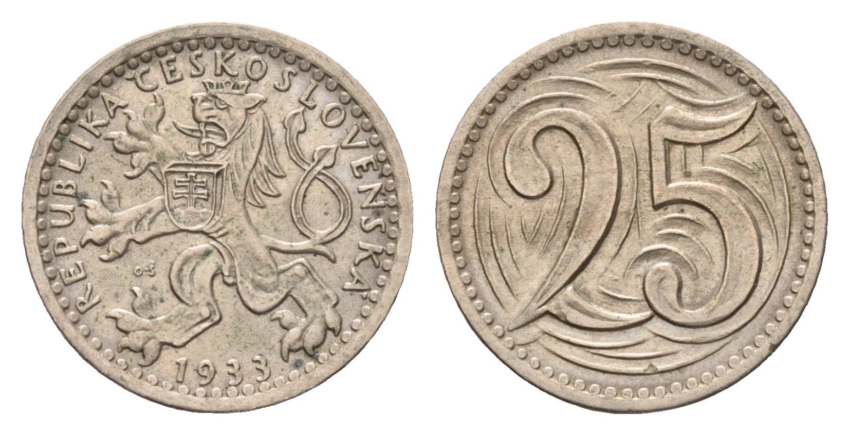 Чехословакия 25 геллеров 1933 KM 16 медно-никель 72-1611