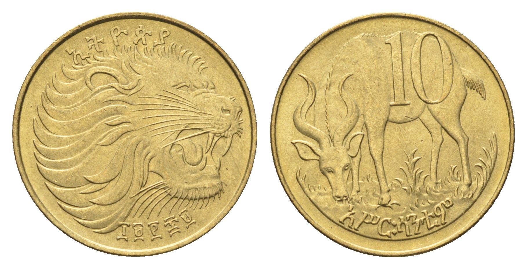 Эфиопия 10 сантимов 1977 год-тип KM 45 латунь UNC 4666-443