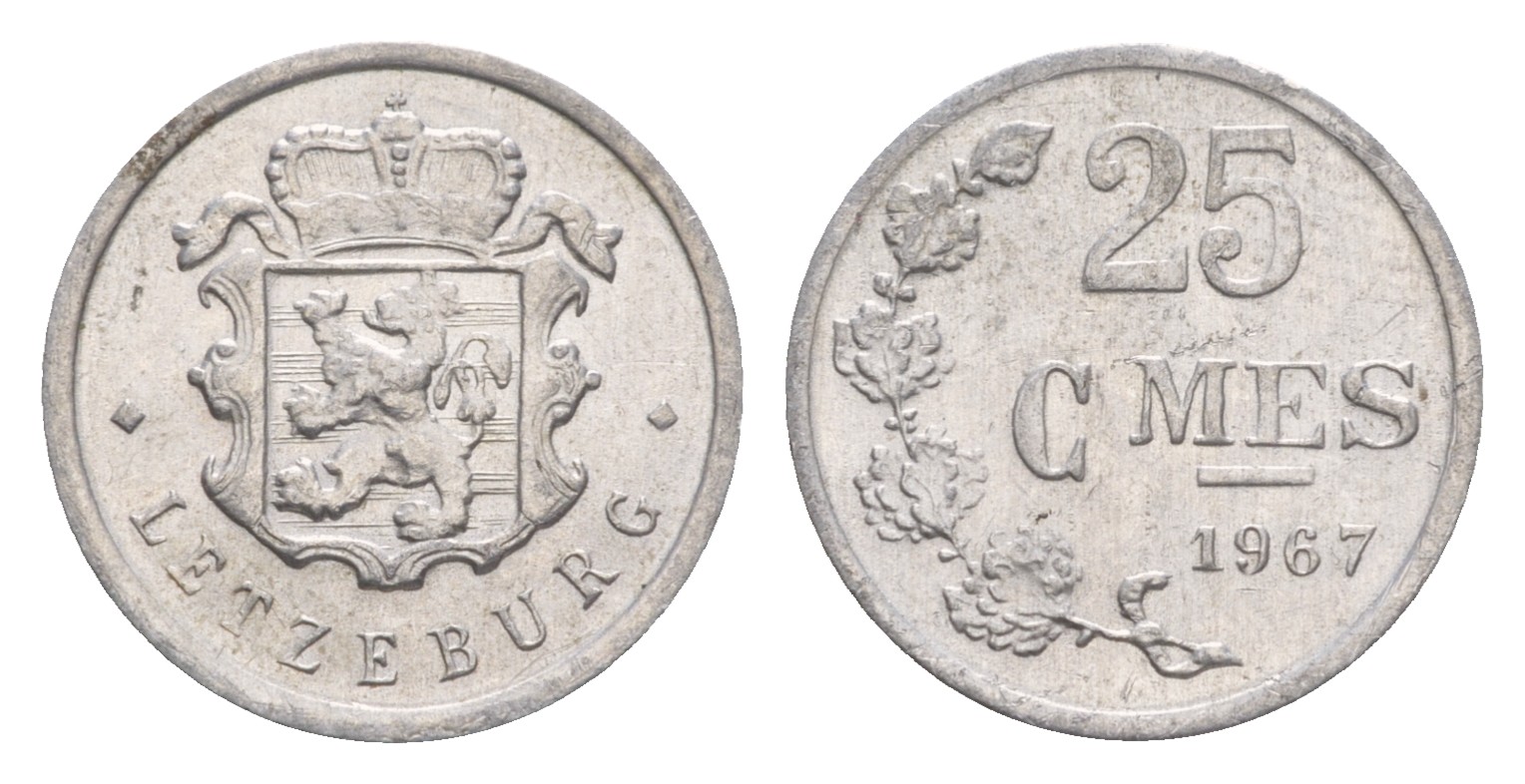 Люксембург 25 сантимов 1967 Герцог Жан (1964-1999) KM 45a.1 алюминий  aUNC  4659-529