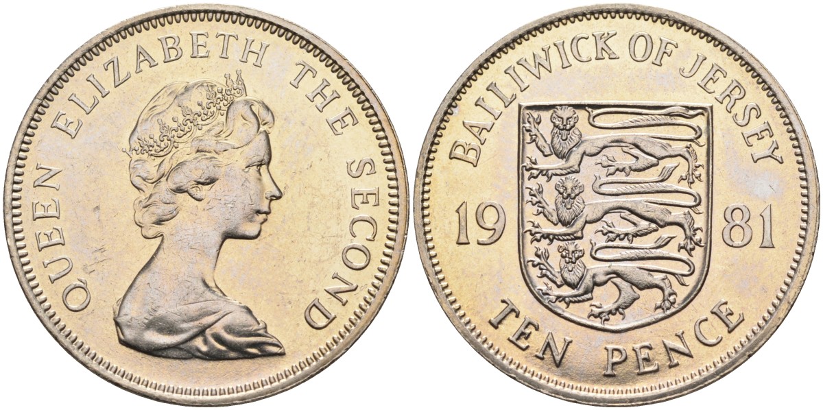 Джерси 10 пенсов 1981 герб, Елизавета II (1952-) KM 49 медно-никель UNC 4583-244
