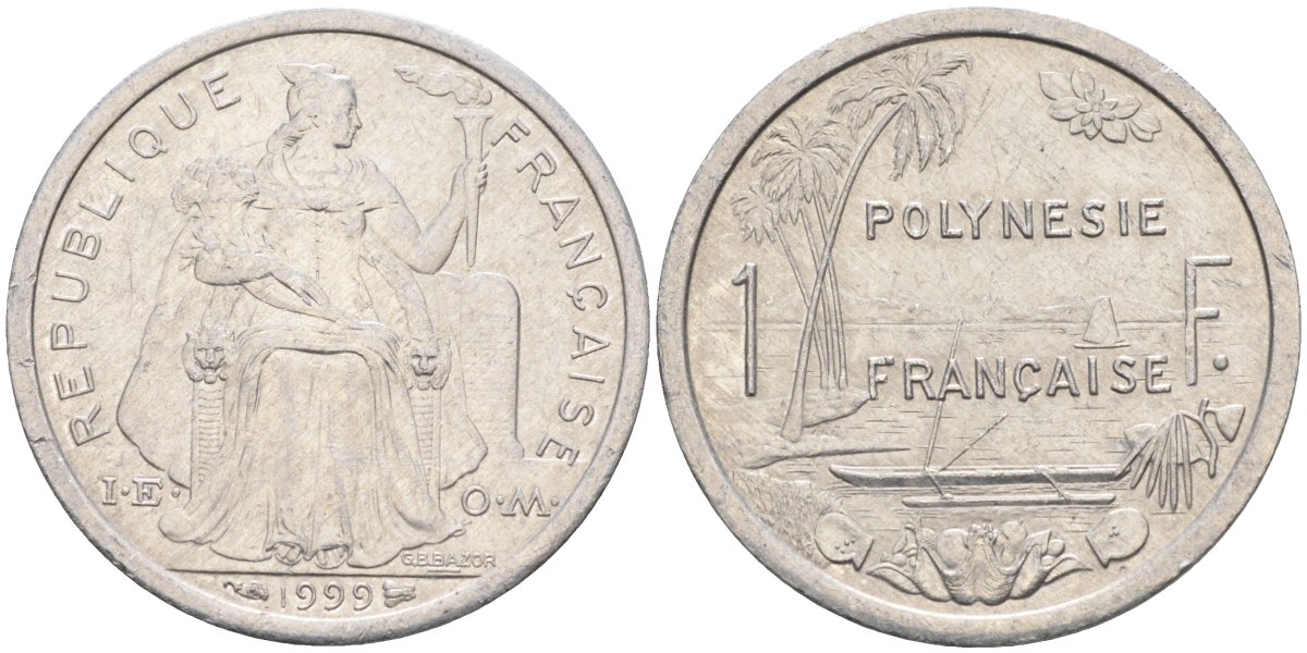 Французская Полинезия 1 франк 1999 KM 11 алюминий 4126-1116