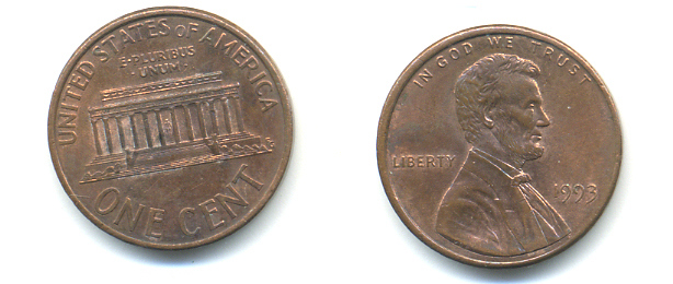 США 1 цент 1993 Авраам Линкольн KM 201b цинк плакированный медью 86-262