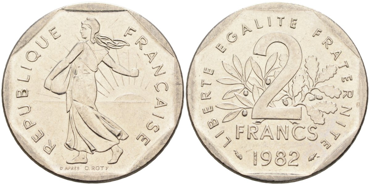 Франция 2 франка 1982 сеятель KM 942.1, Le Franc 272.6 никель 4587-1211