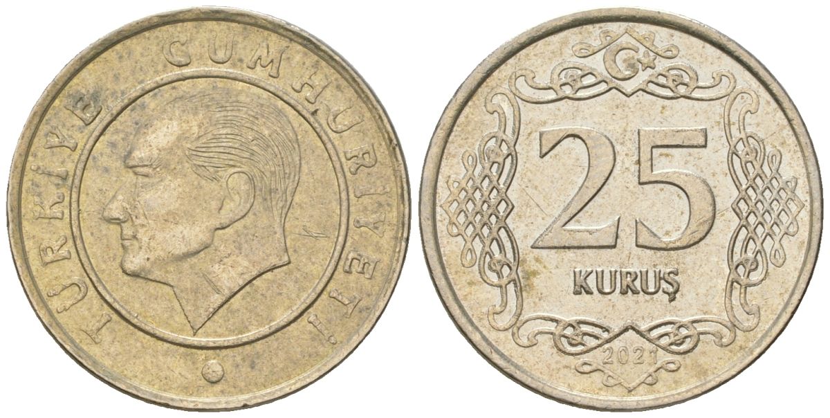 Турция 25 курушей 2021 KM 1242 медно-никель 4546-746