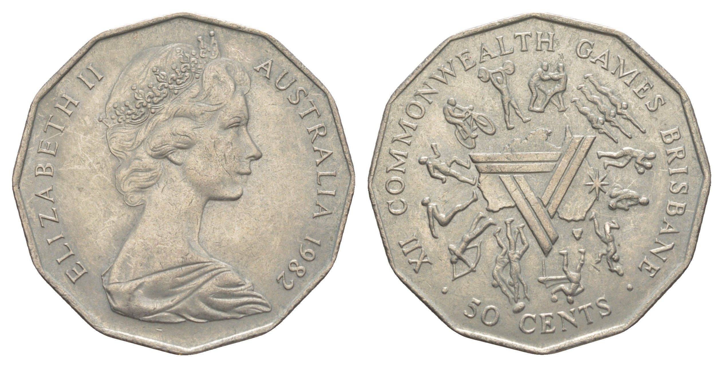 Австралия 50 центов 1982 Елизавета II (1952-2022), XII игры стран Британсого содружества KM 74 медно-никель 4383-522