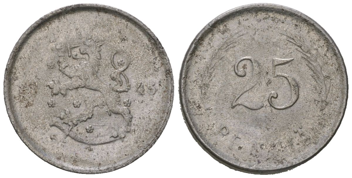 Финляндия 25 пенни 1945 S KM 25b железо 4115-362