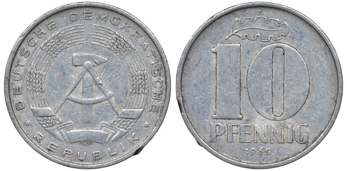 ГДР 10 ПФЕННИГОВ 1965 А алюминий 62-733
