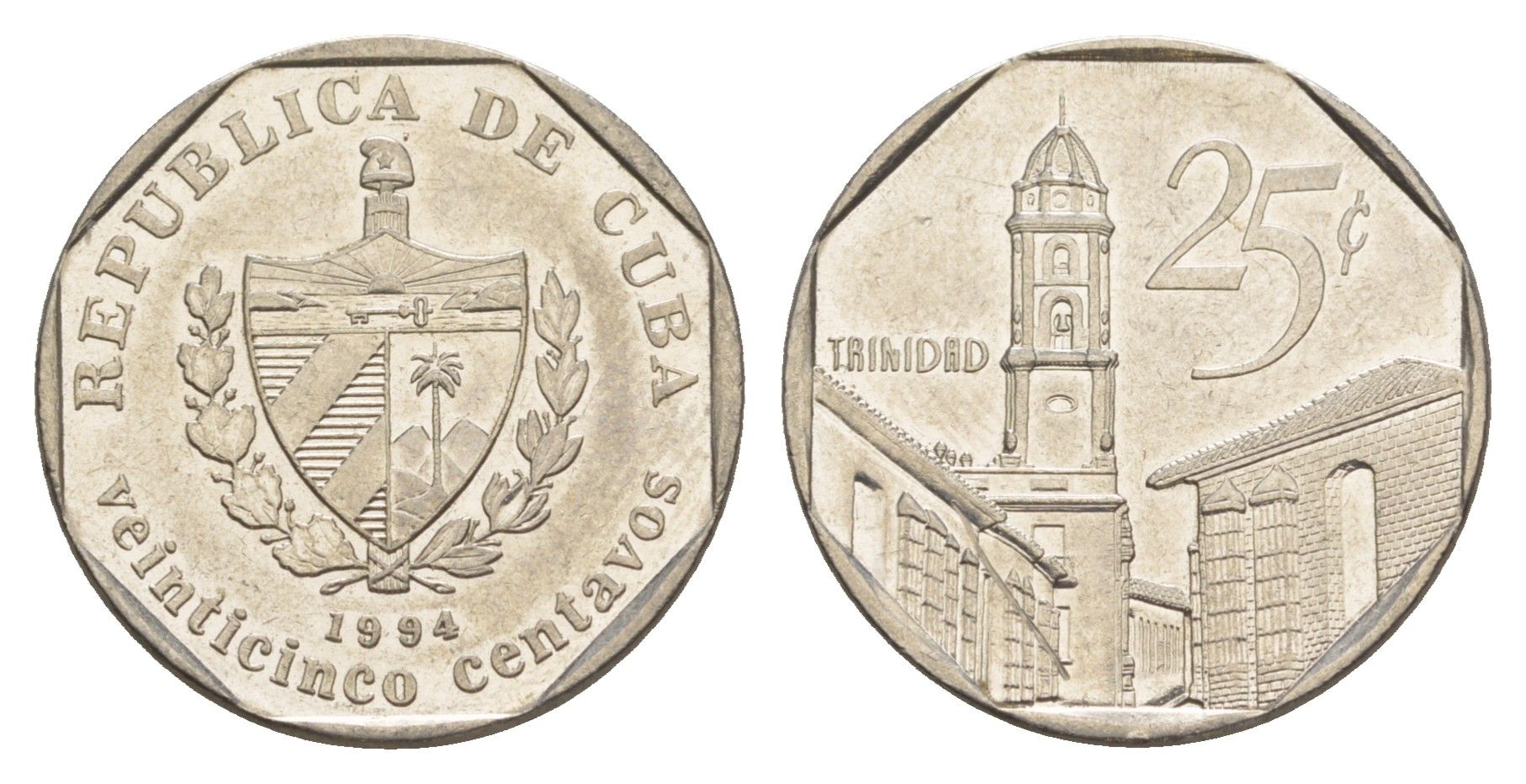 Куба 25 сентаво 1994 площадь в Тринидаде KM 577.1 сталь плакированная никелем 4646-357