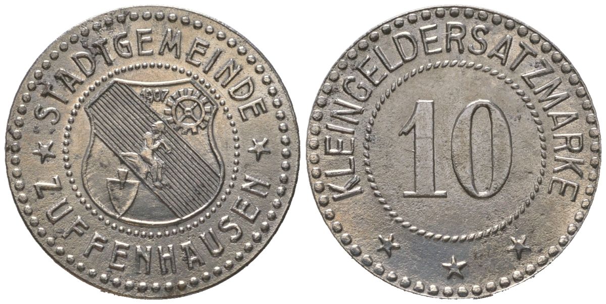 Цуффенхаузен (Вюртемберг) 10 пфеннигов ND Funck 629.1, Men05 28158.1, Men18 35383.1 железо aUNC 4597-514