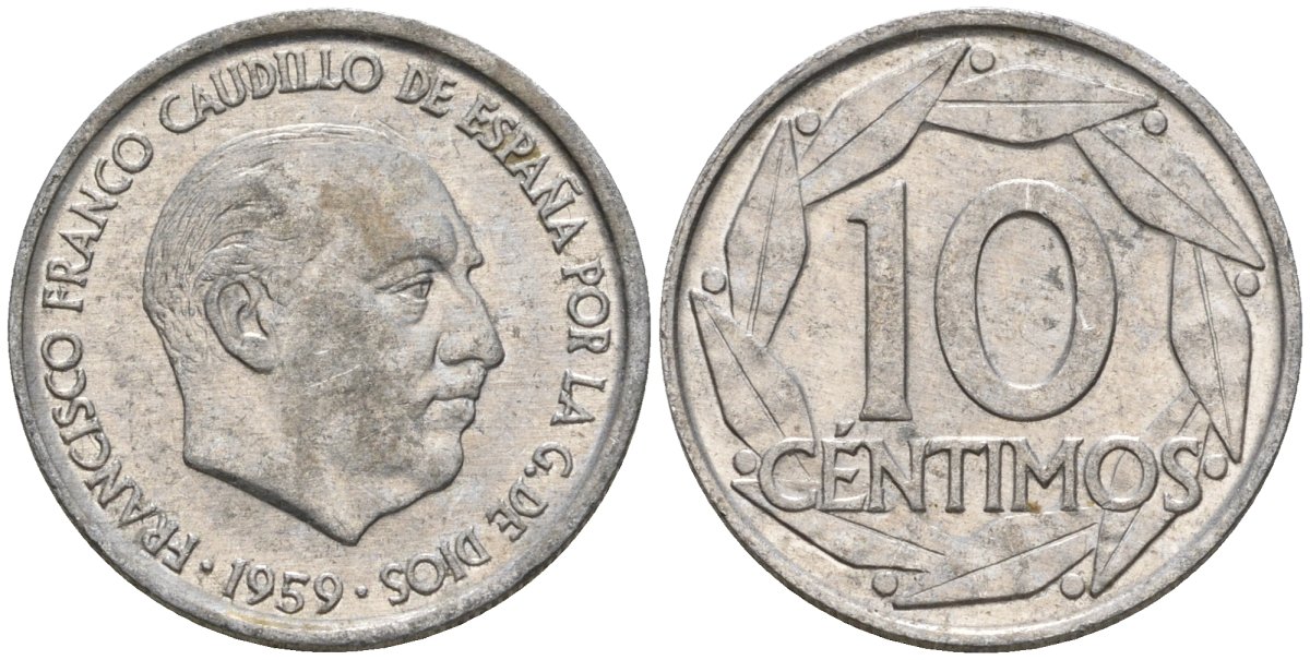 Испания 10 сентимо 1959 Франсиско Франко (1939-1975) KM 790 алюминий 4602-1223