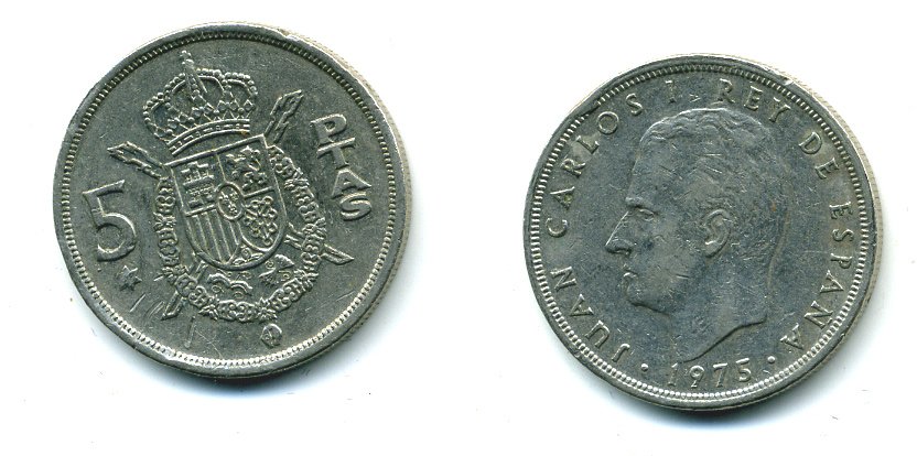 Испания 5 песет 1975 (78) Хуан Карлос I (1975-2014) KM 807 медно-никель 25-2035