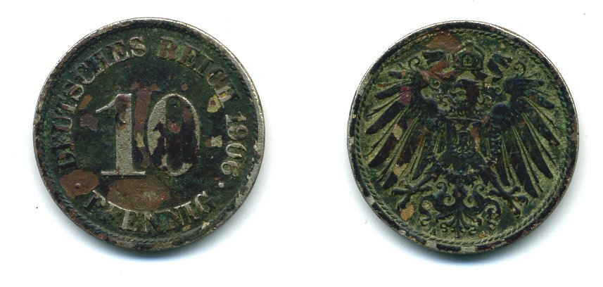 ГЕРМАНИЯ 10 ПФЕННИГОВ 1906 A KM 12, J. 13 медно-никель 54-457