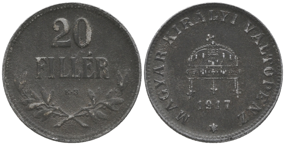 Венгрия 20 филлеров 1917 КВ, Карл I (1916-1918) KM 498 железо 100-841
