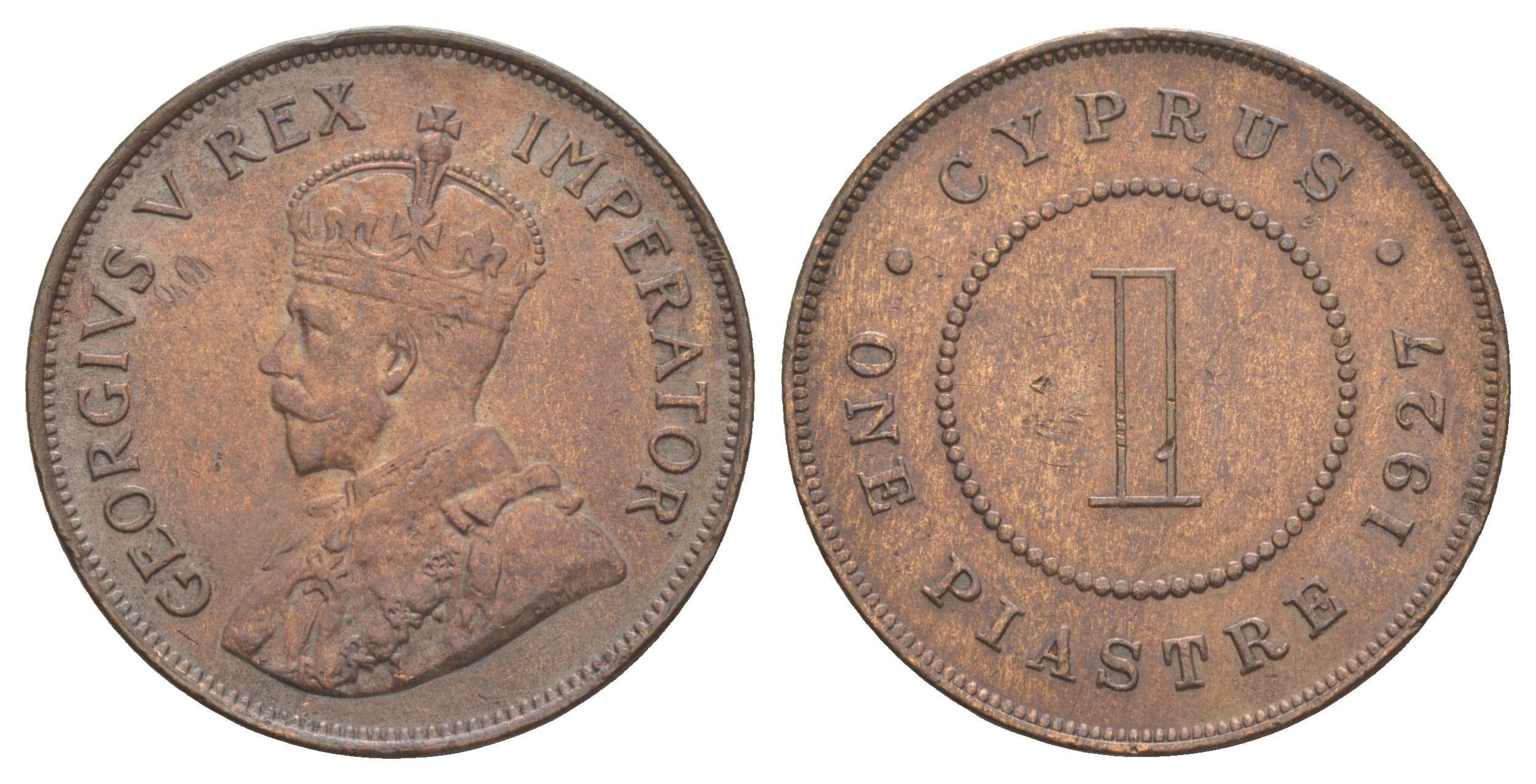 Кипр 1 пиастр 1927 Георг V (1910-1936) KM 18 бронза 00-801-36