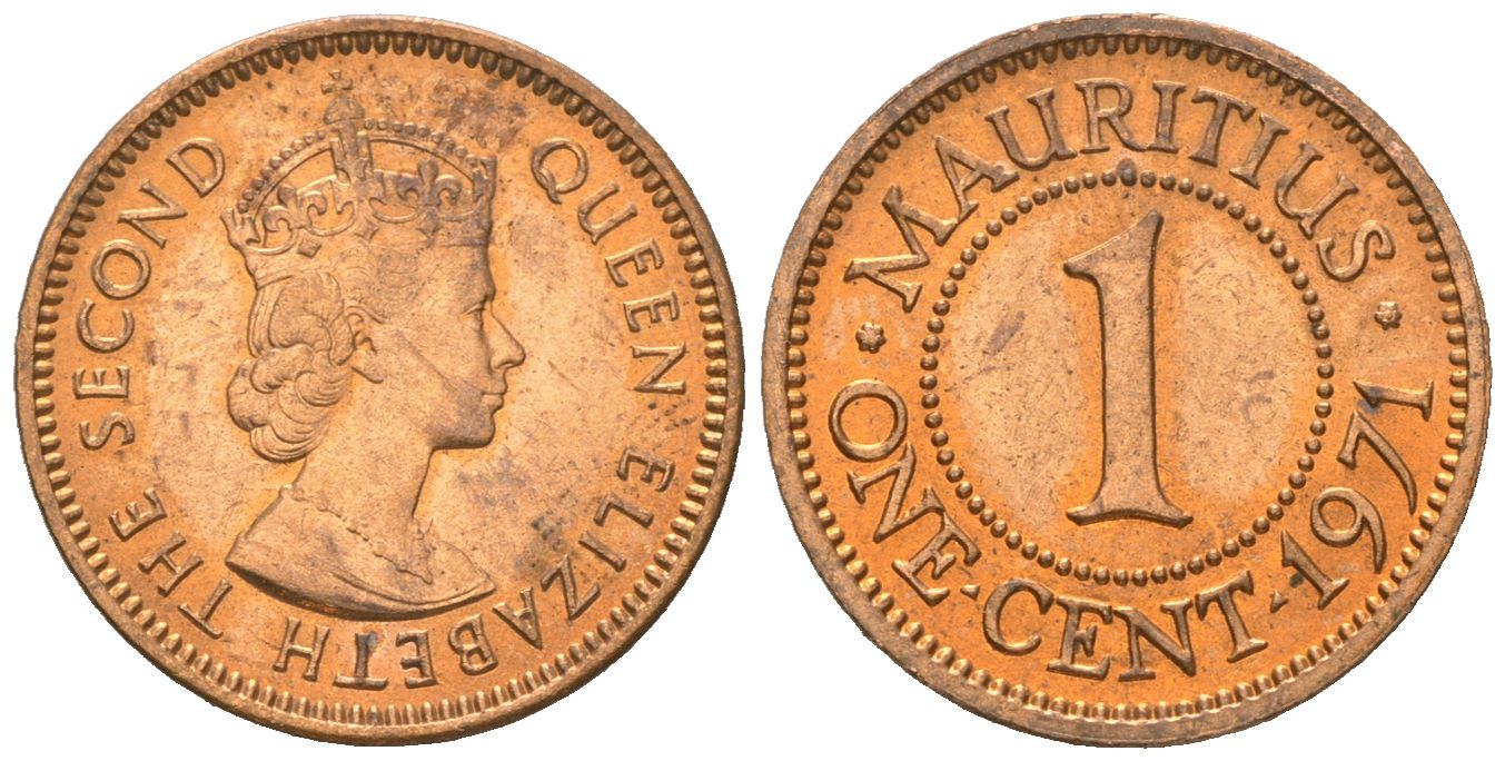 Маврикий 1 цент 1971 KM 31 бронза UNC 4618-1245