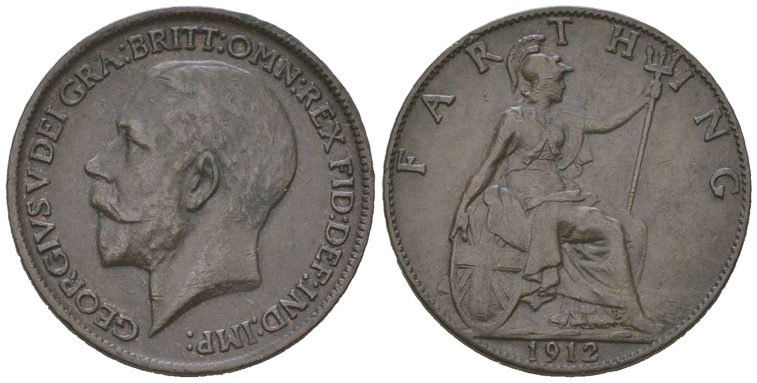 Великобритания 1 фартинг 1912 Георг V (1910-1936) KM 808.1, Spink 4059 бронза 4618-867