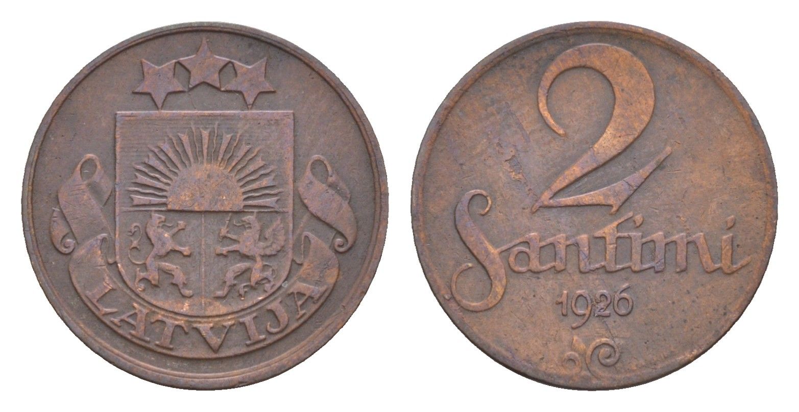 Латвия 2 сантима 1926 KM 2 бронза 4658-1151