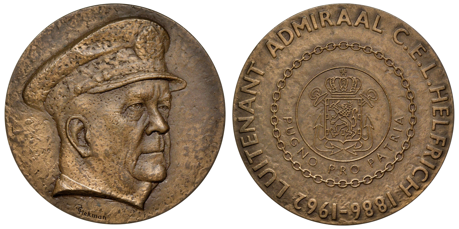 НИДЕРЛАНДЫ МЕДАЛЬ ND ЛЕЙТЕНАНТ-АДМИРАЛ ФЛОТА КОНРАД ЭМИЛЬ ЛАМБЕР (1886-1962) ГЕРОЙ ВОВ ДИАМЕТР 50ММ. ВЕС 56,76 ГР. бронза 1069-9-31