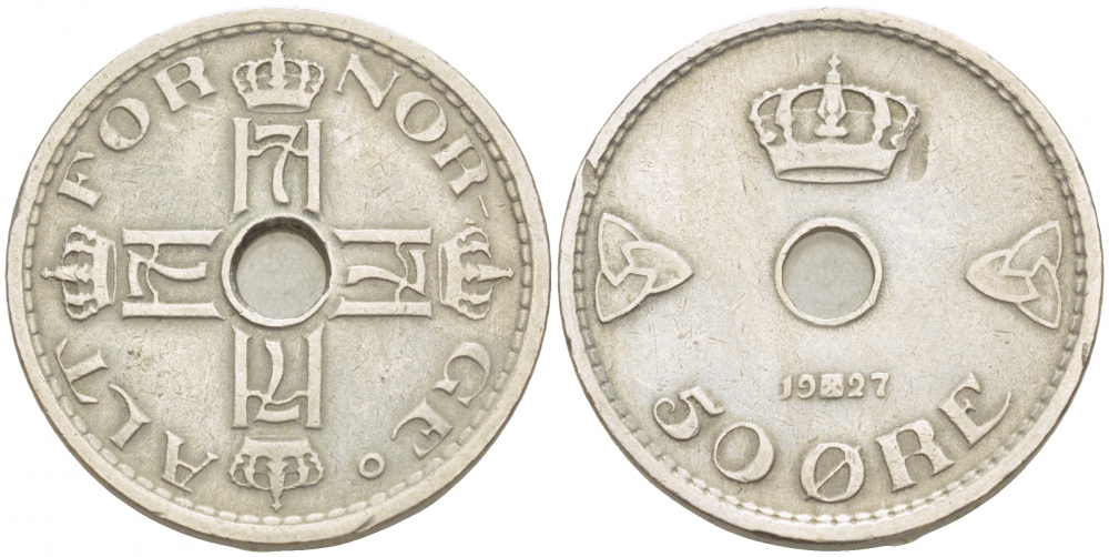 Норвегия 50 эре 1927 Хокон VII (1905-1957) KM 386 медно-никель 3457-954