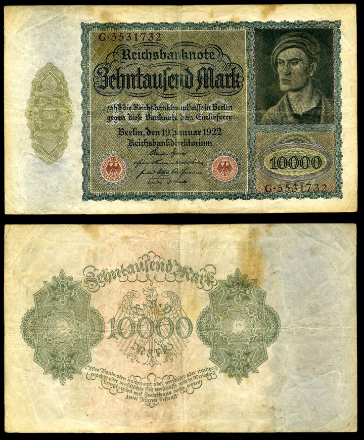 Германия 10000 марок 1922 серия G, без буквы Pick 71, Розенберг 68b бумага 8618-46-1-1