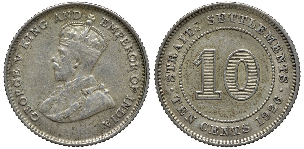 Стрейтс-Сетлментс 10 центов 1926 Георг V (1910-1936) KM 29b серебро 192-857