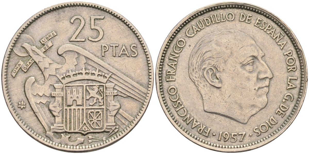Испания 25 песет 1957(64) Франциско Франко (1939-1975) KM 787 медно-никель 4583-1043