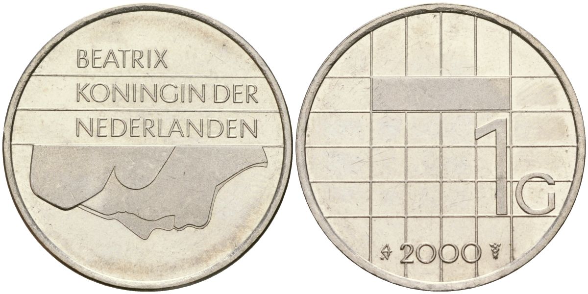 Нидерланды 1 гульден 2000 Беатрикс (1980-2013) KM 205 никель 4573-1156