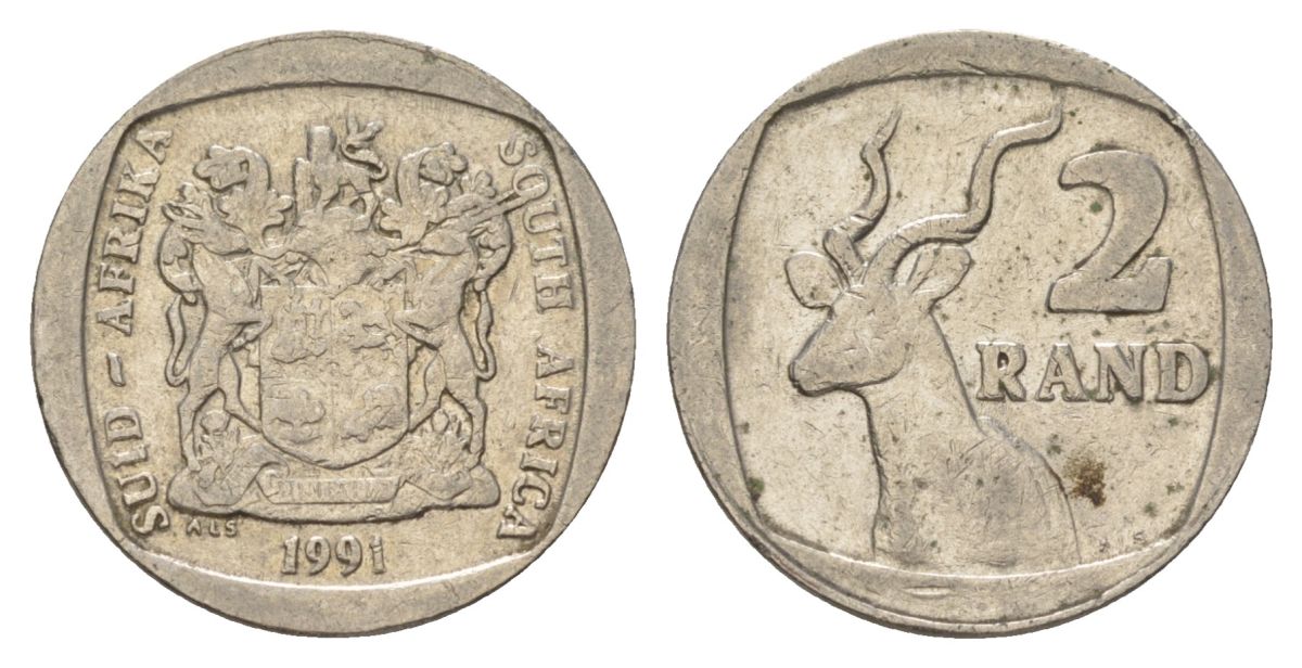 ЮАР 2 ранда 1991 KM 139 медь плакированная никелем 4626-1123