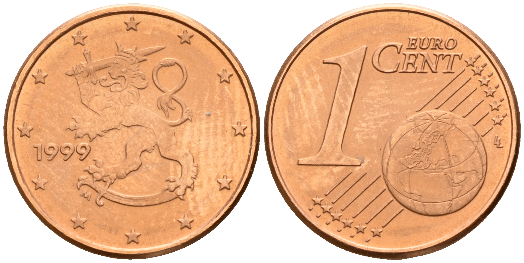 Финляндия 1 евроцент 1999  KM 98 сталь плакированная медью  UNC  4189-141