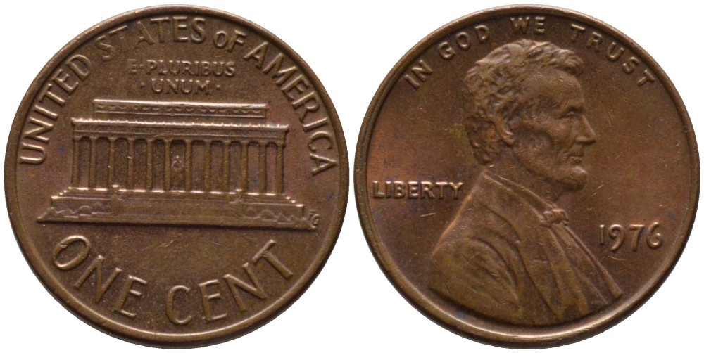США 1 ЦЕНТ 1976 ЛИНКОЛЬН KM 201 медь цинк 66-1018