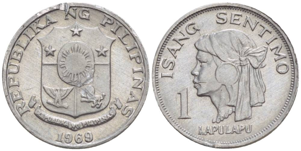 Филиппины 1 сентимо 1969 вождь острова Мактан Лапу-Лапу KM 196 алюминий 4528-836