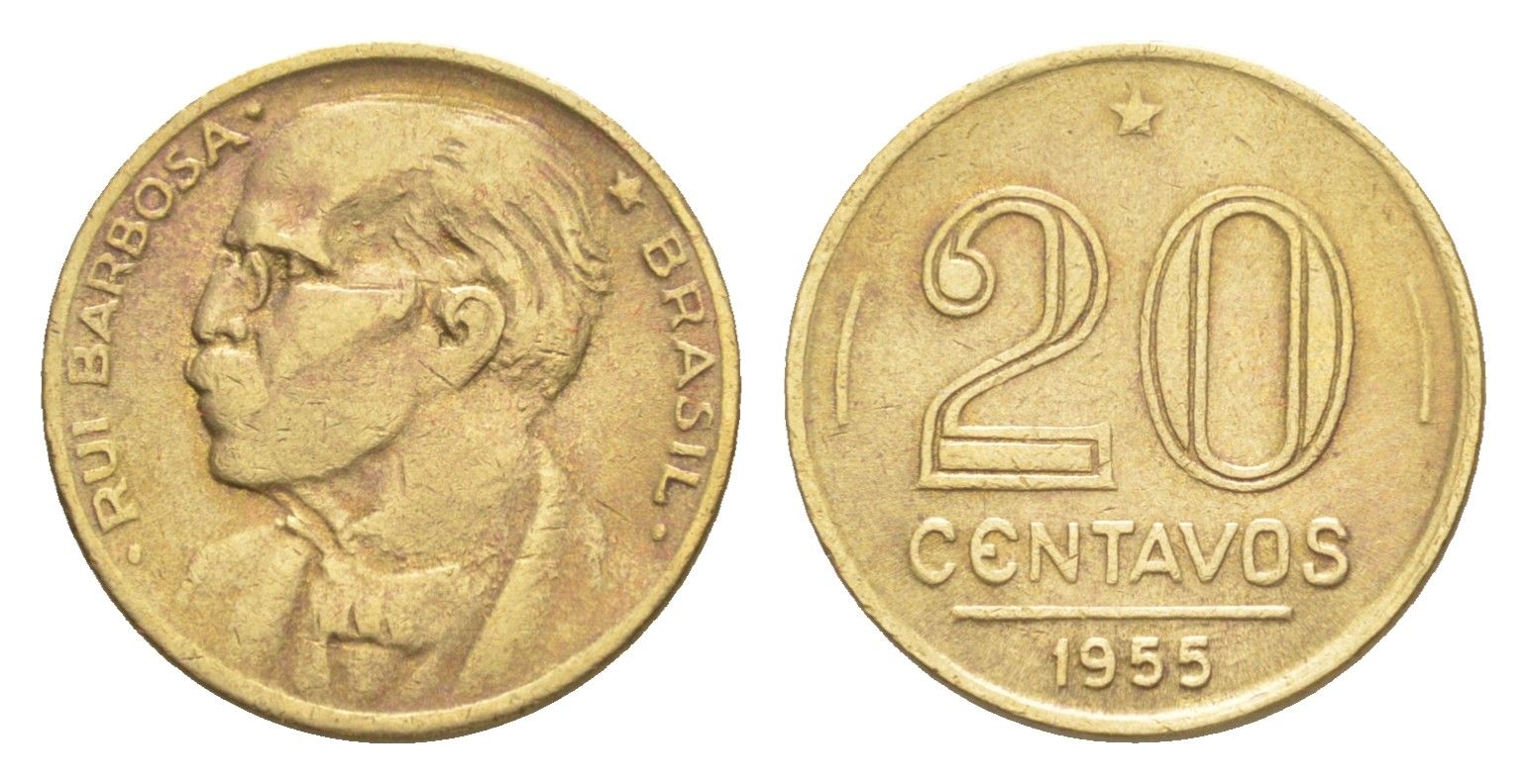 Бразилия 20 сентаво 1955 Руй Барбоза ди Оливейра KM 562 алюминиевая бронза 4644-453