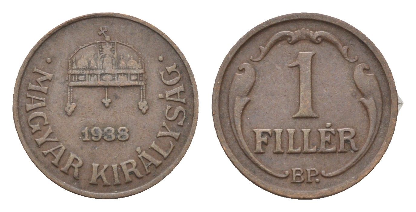 Венгрия 1 филлер 1938 BP KM 505 бронза 4665-358