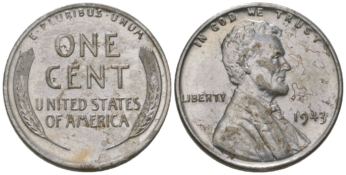 США 1 цент 1943 Авраам Линкольн KM 132 a сталь покрытая цинком aUNC 112-1168