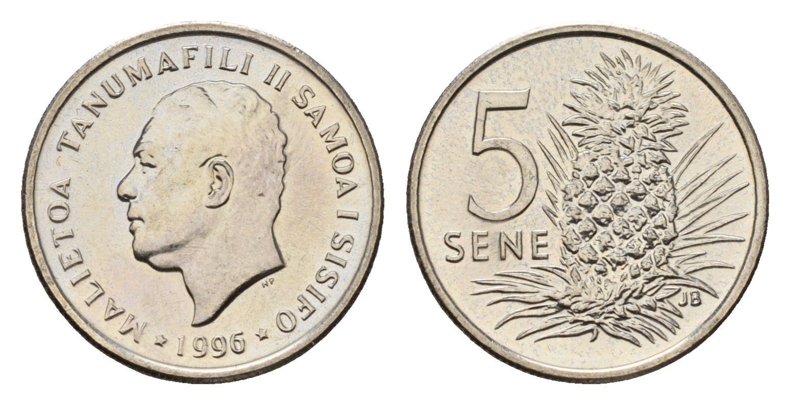 Самоа 5 сене 1996 Малиетоа Танумафили II KM 14 медно-никель UNC 4679-522