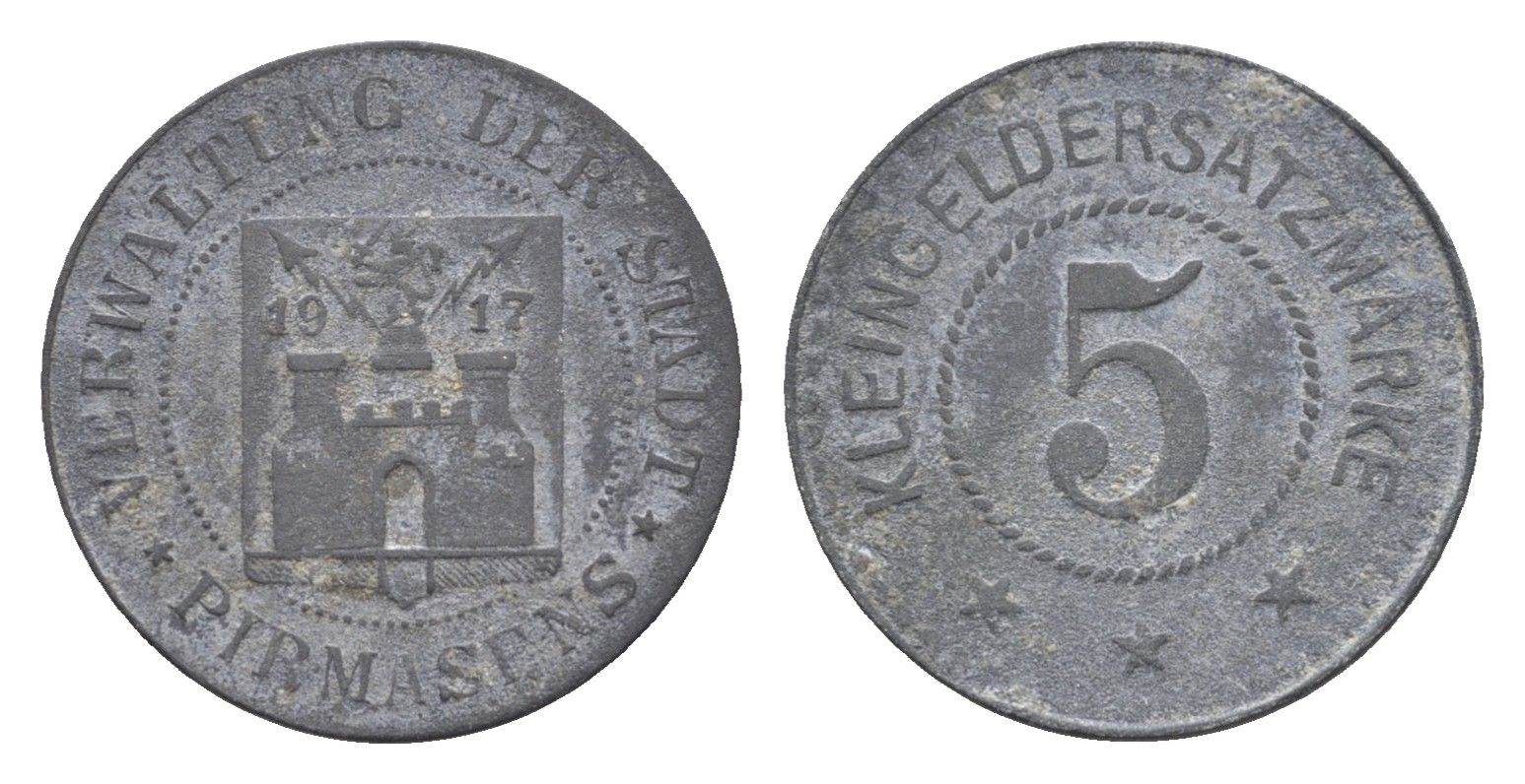 Пирмазенс 5 пфеннигов 1917 Funck 426.1, Men18 25724.1 цинк 4516-719