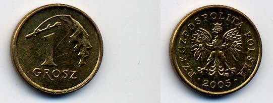 Польша 1 грош 2005 MW KM 276, Parchimowicz 701n латунь 58-233