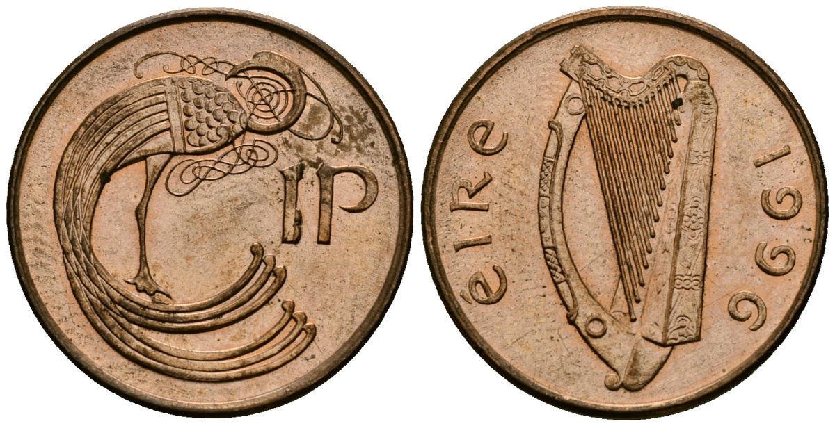 Ирландия 1 пенни 1996 мифологическая птица лира KM 20a сталь плакированная медью 4138-911