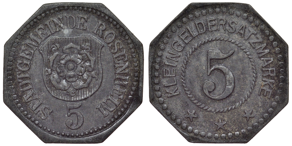 Розенхайм 5 пфеннигов 1917  Funck 450.4, Men05 21887.4, Men18 27362.4  цинк 4119-1051