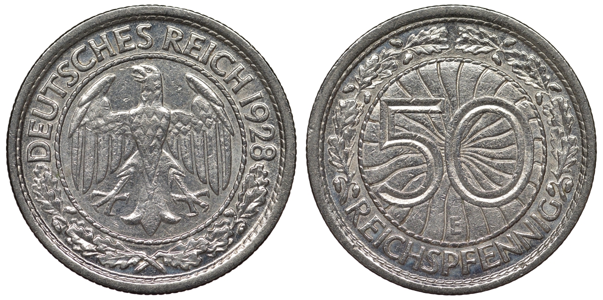 Германия 50 рейхспфеннигов 1928 E KM 49, J. 324 никель 4121-816