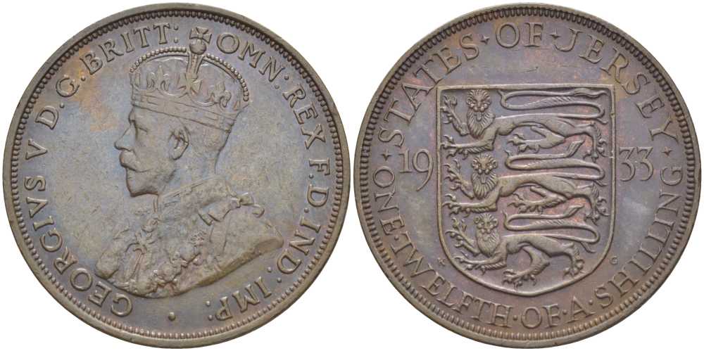 Джерси 1/12 шиллинга 1933 Георг V (1910-1936) KM 16 бронза 3996-442