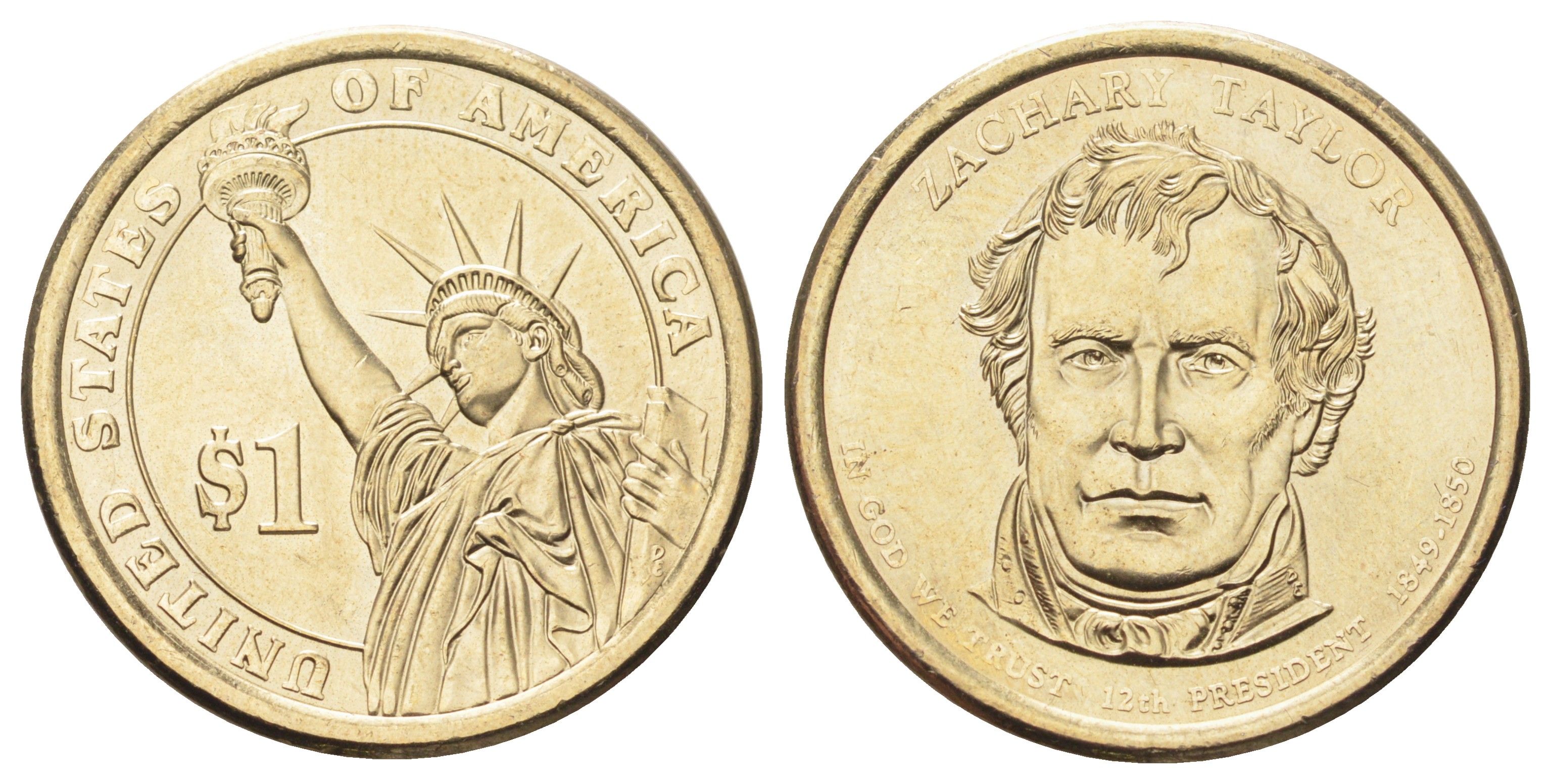 США 1 доллар 2009 серия президенты США, Закари Тейлор (1849-1850) KM 453 медь с марганцево-латунным покрытием UNC 4699-915