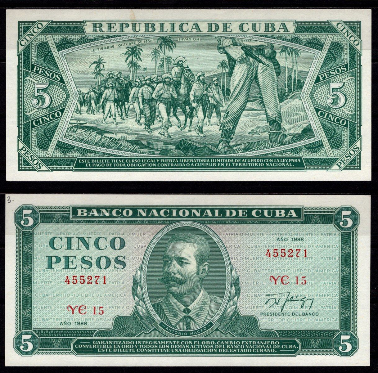 Куба 5 песо 1988 Pick 103 d бумага UNC (пресс) 6278-49-1-2