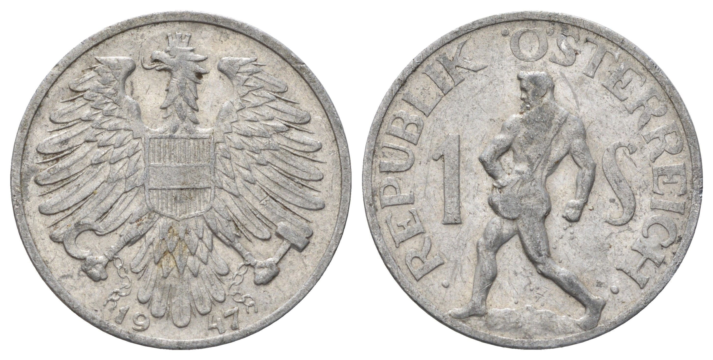 Австрия 1 шиллинг 1947 KM 2871 алюминий 4637-311