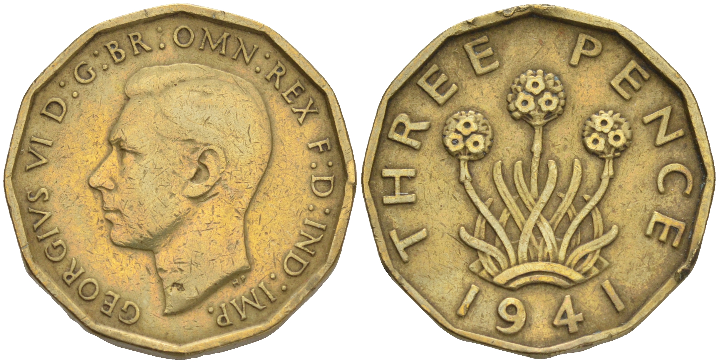 Великобритания 3 пенса 1941 Георг VI (1936-1952) KM 849, Spink 4112 никель латунь 4561-555