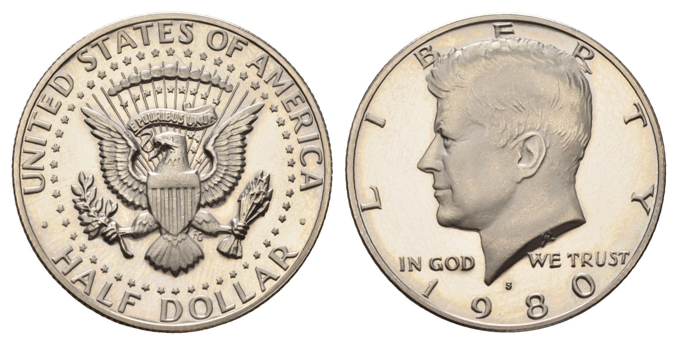 США 1/2 доллара (50 центов) 1980 S, Джон Кеннеди KM A202b медь плакированная медно-никелем PROOF 1525-1233