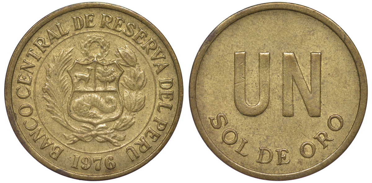 Перу 1 соль 1976 KM 266.1 латунь 4605-526
